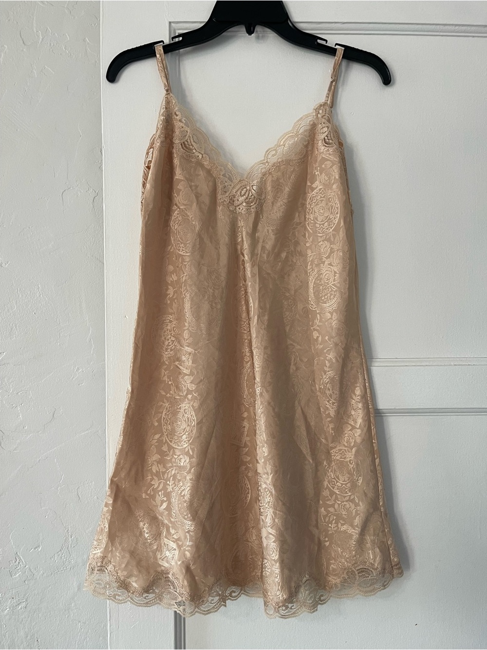 Vintage Victoria's Secret 1990s Lace-Trim Slip Dress - Nude/Beige